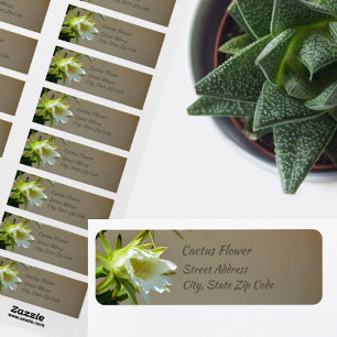 Étiquette Fleur de cactus blanc Botanique Taupe Adresse de r
