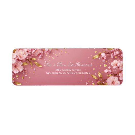 Étiquette Fleur de cerisier rose feuille d'or dorée (Devant)