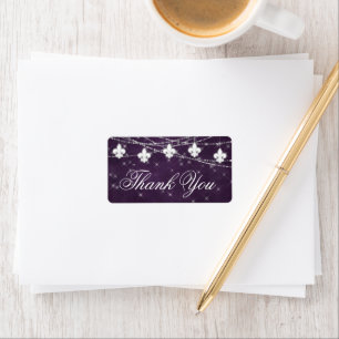 Étiquette Fleur de Lis Eggplant Lumières pourpres MERCI