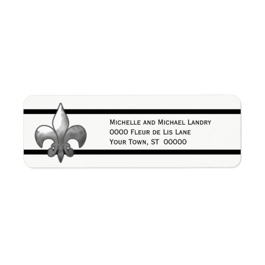 Étiquette Fleur de Lis en argent avec rayures noires (Devant)