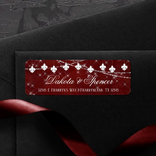 Étiquette Fleur de Lis Rouge foncé | Adresse élégante