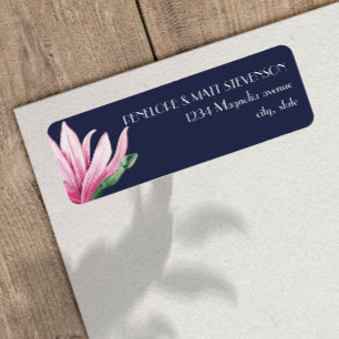 Étiquette Fleur de Magnolia rose en fleurs Mariage bleu