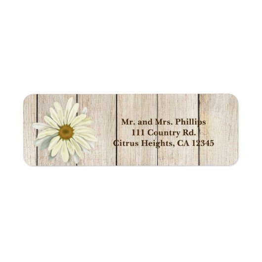Étiquette Fleur de marguerite unique et bois rustique léger (Devant)