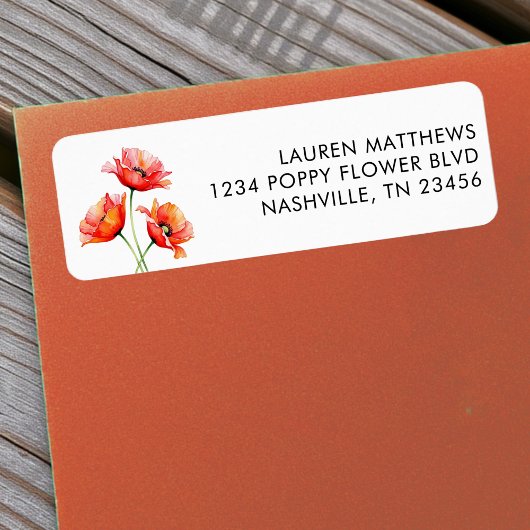 Étiquette Fleur de pavot floral orange printemps