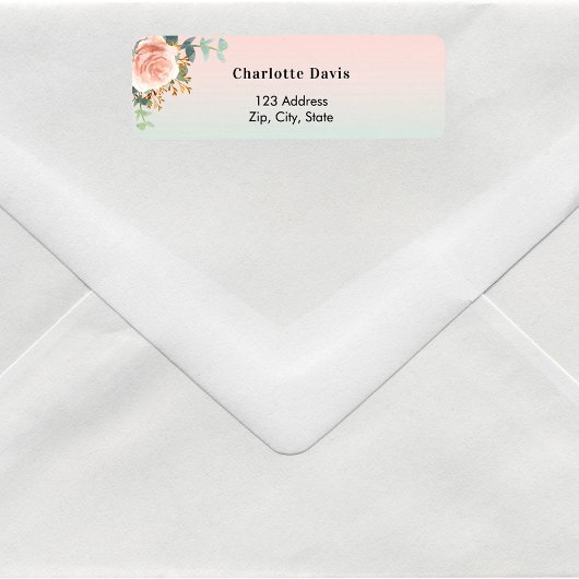 Étiquette Fleur d'or rose adresse de retour verte