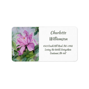 Étiquette Fleur d'orchidée rose tropicale en aquarelle Adres