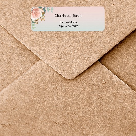 Étiquette Fleur en or rose adresse de retour