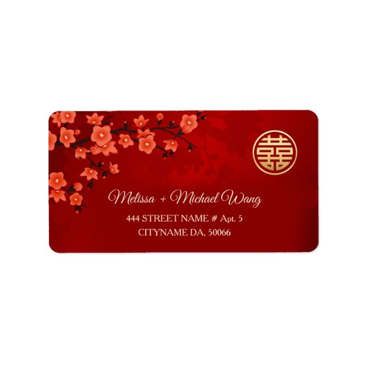 Étiquette Fleur Orientale Rouge | Mariage Chinois (Devant)