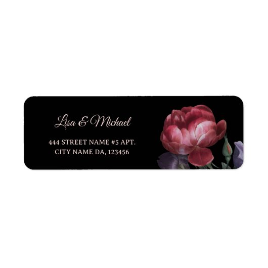 Étiquette Fleur Rose dessinée à la main noir (Devant)
