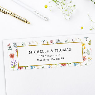 Étiquette Fleur sauvage d'aquarelle Mariage d'été du printem