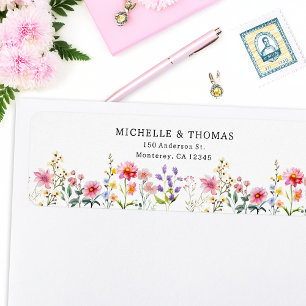 Étiquette Fleur sauvage d'aquarelle Mariage d'été du printem