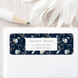 Étiquette Fleur sauvage d'hiver Elégant bleu de la Marine Ad