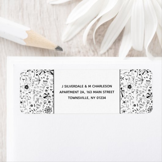 Étiquette Fleur sauvage Monochrome moderne Adresse de retour (En situation)