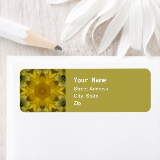 Étiquette Fleur soleil éclate dorée (En situation)