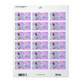 Étiquette Fleurs Ananas Points Holographiques Iridescents (Feuille entière)