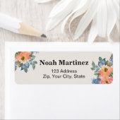 Étiquette Fleurs Aquarelle Bleu Pêche (En situation)