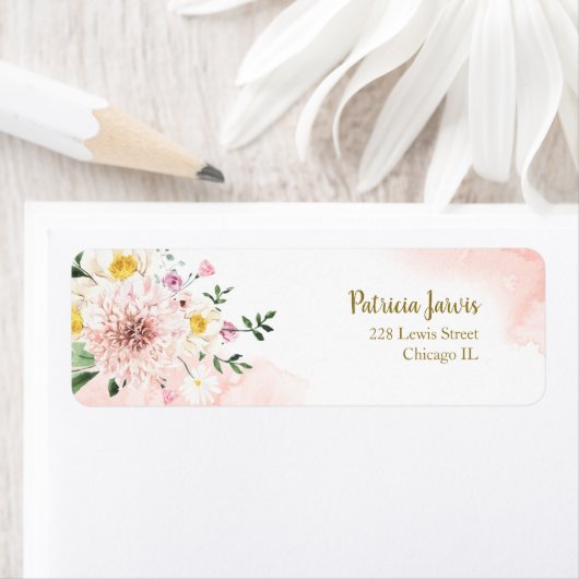 Étiquette Fleurs aquarelles rose blush (En situation)