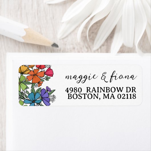 Étiquette Fleurs arc-en-ciel Mariage LGBT (En situation)