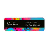 Étiquette FLEURS BLANCHES & BOUTEILLE bleu rose jaune (Devant)