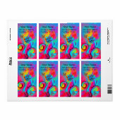 Étiquette FLEURS BLANCHES & BOUTEILLE bleu rose jaune (Feuille entière)