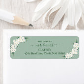 Étiquette Fleurs blanches Sauge Vert Cadre Doré Motif Nuageu (En situation)