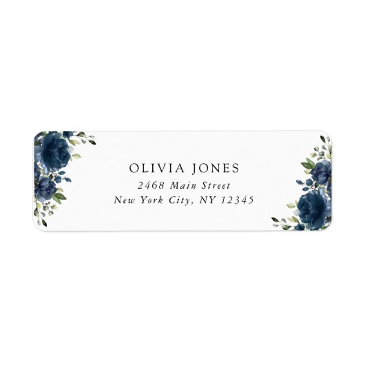 Étiquette Fleurs Bleu Marine, Verdure, Bohème, Baby Shower d (Devant)