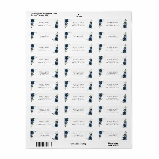 Étiquette Fleurs Bleu Marine, Verdure, Bohème, Baby Shower d (Feuille entière)