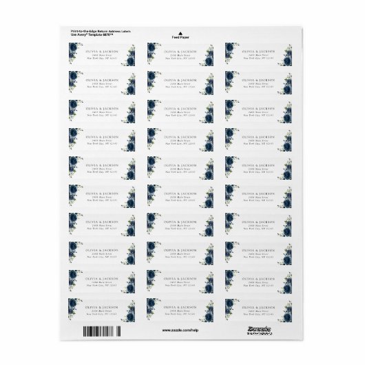 Étiquette Fleurs bleues de la Marine, Verdure, Boho, Mariage (Feuille entière)