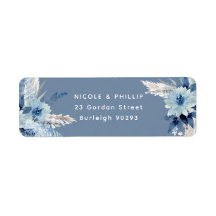 Étiquette Fleurs bleues Dusty modernes Retour Adresse Mariag
