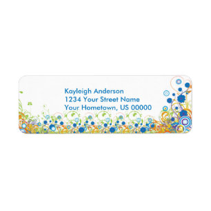 Étiquette Fleurs bleues et jaunes Abstraites Adresse de reto