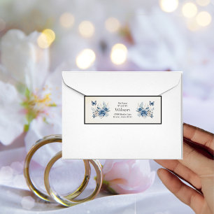 Étiquette Fleurs bleues modernes et papillons Adresses Maria
