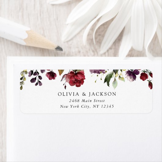 Étiquette Fleurs Bourgogne, Fleurs roses, Verdure, Mariage (En situation)