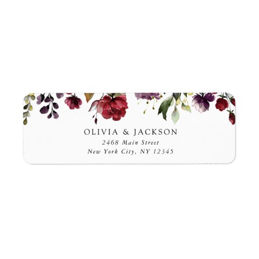 Étiquette Fleurs Bourgogne, Fleurs roses, Verdure, Mariage (Devant)