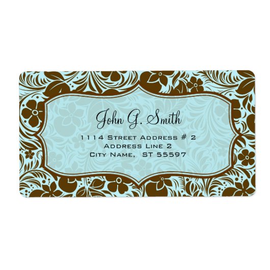 Étiquette Fleurs Brown Et Bleues Rétro Et Motif Feuilles (Devant)