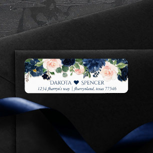 Étiquette Fleurs Chic Adresse du cœur bleu marine et rose