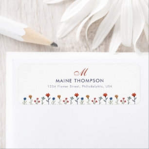 Étiquette Fleurs colorées simples Script Nom du monogramme