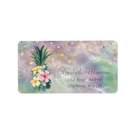 Étiquette Fleurs d'ananas Confettis Perle Holographique (Devant)