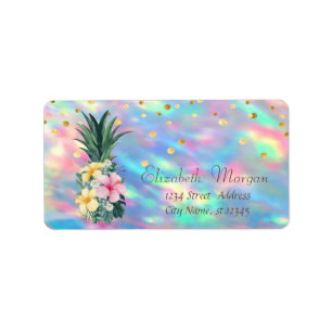 Étiquette Fleurs d'ananas Points Holographiques Iridescents