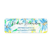 Étiquette Fleurs d'aquarelle bleu et jaune Adresse de retour (Devant)