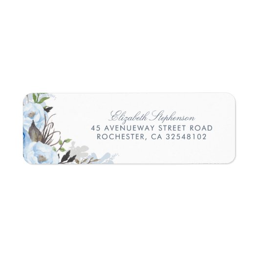 Étiquette Fleurs d'aquarelle bleu foncé Mariage romantique (Devant)