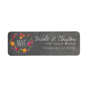 Étiquette Fleurs d'aquarelle couronne de coeur   gris tablea