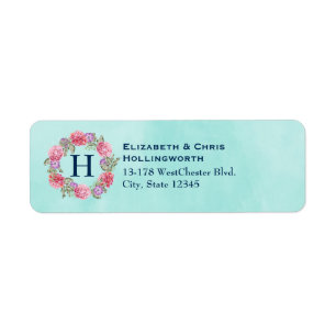 Étiquette Fleurs d'aquarelle de couronne fleurie rose et pou