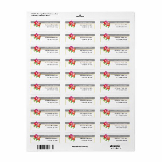 Étiquette Fleurs d'aquarelle, gris et blanc mariage moderne (Feuille entière)