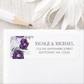 Étiquette Fleurs d'aquarelle gris violet Adresse de retour (En situation)