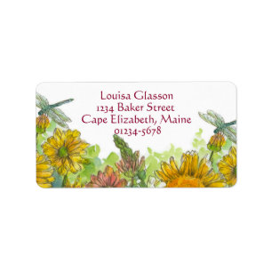 Étiquette Fleurs d'aquarelle jaune Fleurs de libellules de t