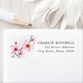 Étiquette Fleurs d'aquarelle rose retour adresse (En situation)
