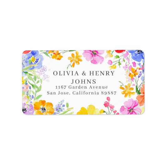 Étiquette Fleurs d'aquarelle vives Mariage Adresse de retour (Devant)