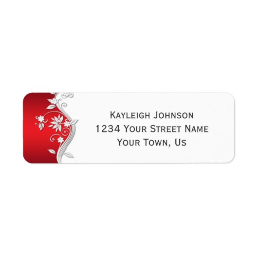 Étiquette Fleurs d'argent blanc rouge orné (Devant)