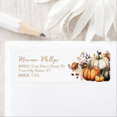 Étiquette Fleurs d'automne et aquarelle Citrouille Automne (En situation)