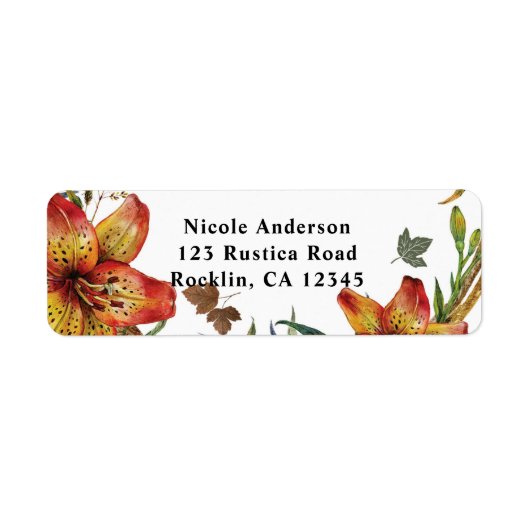 Étiquette Fleurs d'automne Fleurir à l'orange Lys et feuille (Devant)